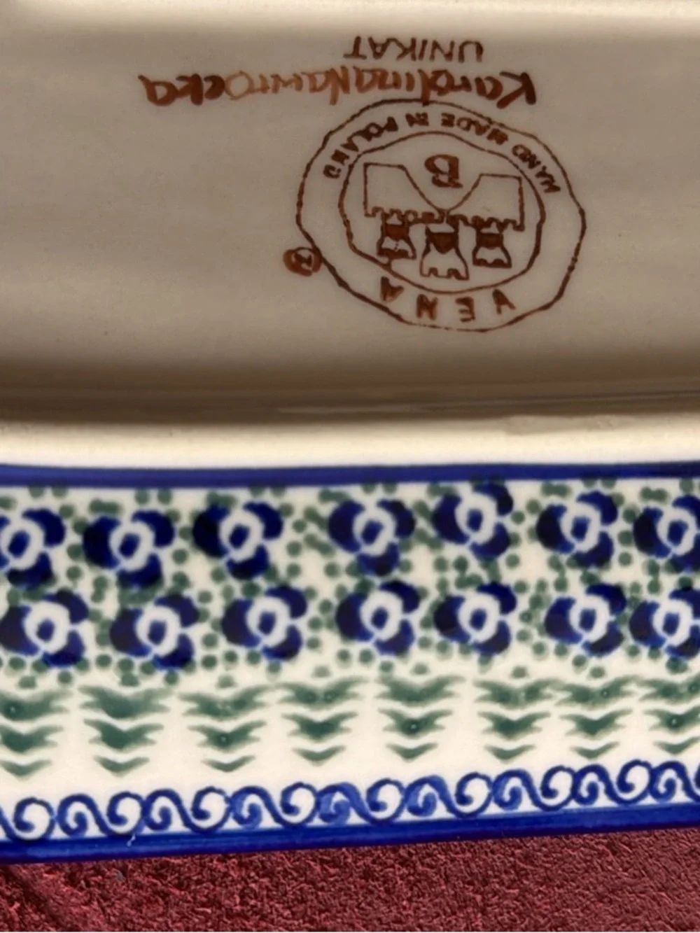 SIGNED Vena Polish Pottery Unikat Christmas Wreath Oval Platter